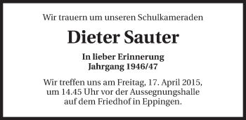 Traueranzeige von Dieter Sauter 
