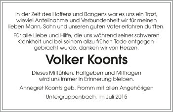 Traueranzeige von Volker Koonts 