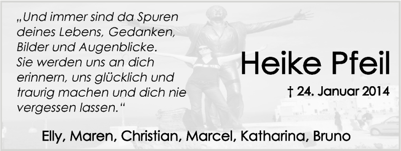  Traueranzeige für Heike Pfeil vom 24.01.2015 aus 