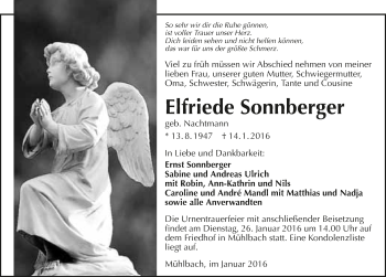 Traueranzeige von Elfriede Sonnberger 