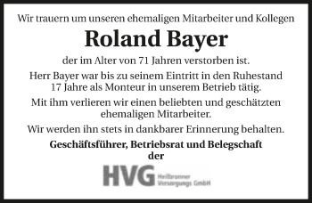 Traueranzeige von Roland Bayer 