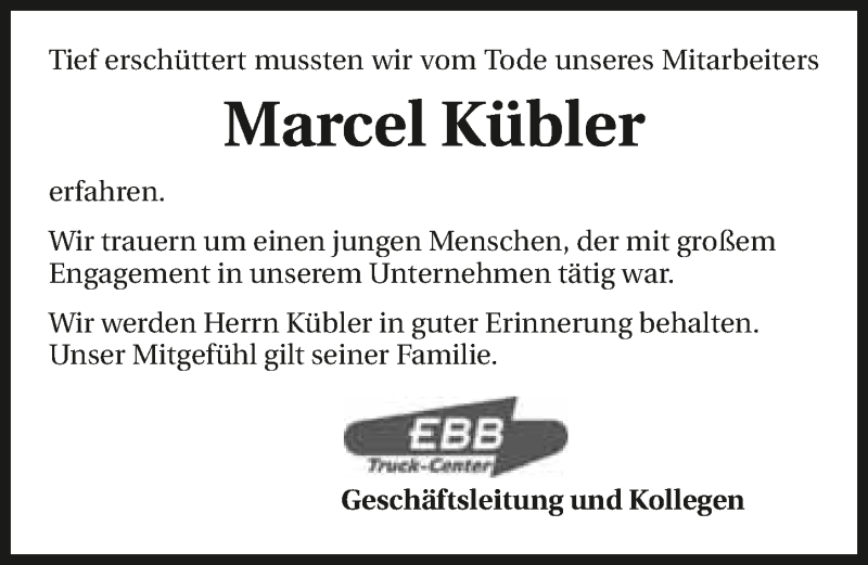  Traueranzeige für Marcel Kübler vom 28.11.2015 aus 