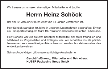Traueranzeige von Heinz Schöck 