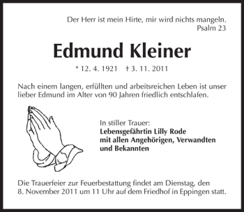 Traueranzeige von Edmund Kleiner 