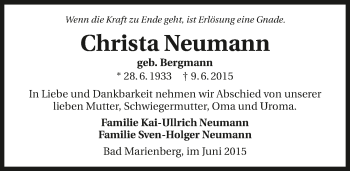 Traueranzeige von Christa Neumann 