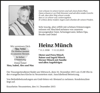 Traueranzeige von Heinz Münch 