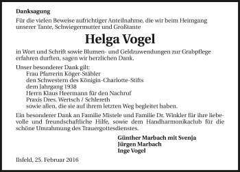 Traueranzeige von Helga Vogel 