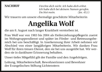 Traueranzeige von Angelika Wolf 