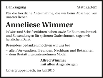 Traueranzeige von Anneliese Wimmer 