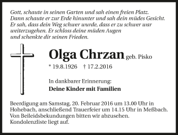 Traueranzeige von Olga Chrzan 