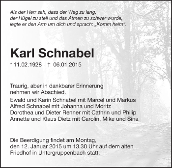 Traueranzeige von Karl Schnabel 