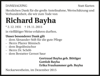 Traueranzeige von Richard Bayha 