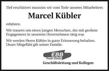 Traueranzeige von Marcel Kübler 