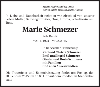 Traueranzeige von Marie Schmezer 