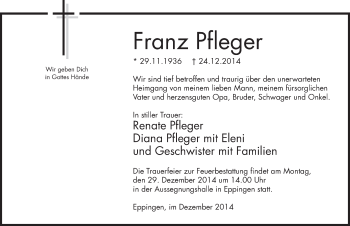 Traueranzeige von Franz Pfleger 
