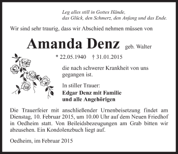 Traueranzeige von Amanda Denz 