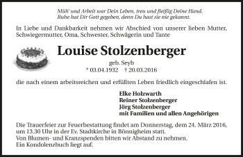 Traueranzeige von Louise Stolzenberger 