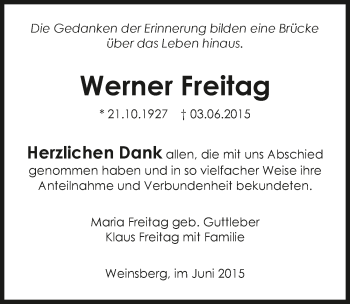 Traueranzeige von Werner Freitag 