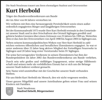 Traueranzeige von Kurt Herbold 