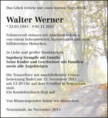 Traueranzeige von Walter Werner