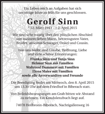 Traueranzeige von Gerolf Sinn 