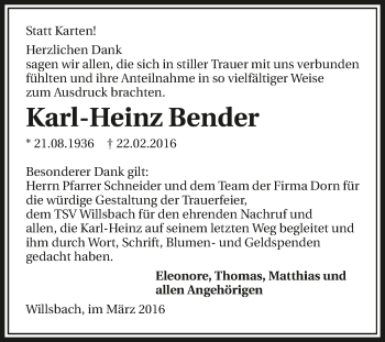 Traueranzeige von Karl-Heinz Bender 