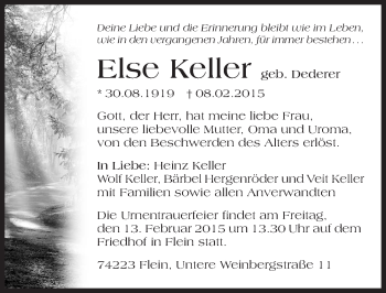 Traueranzeige von Else Keller 