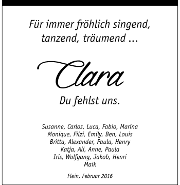 Traueranzeige von Clara Frötscher 
