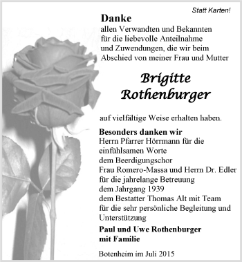 Traueranzeige von Brigitte Rothenburger 