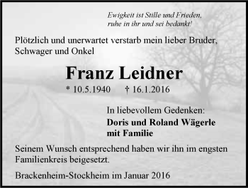 Traueranzeige von Franz Leidner 
