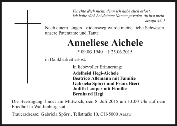 Traueranzeige von Anneliese Aichele 