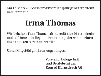 Traueranzeige von Irma Thomas 