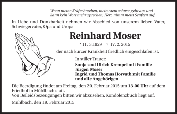 Traueranzeige von Reinhard Moser 