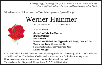 Traueranzeige von Werner Hammer 