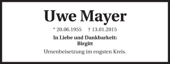 Traueranzeige von Uwe Mayer 