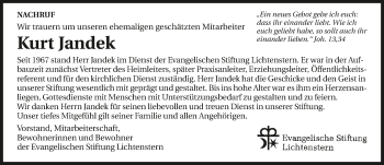 Traueranzeige von Kurt Jandek 