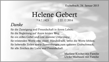 Traueranzeige von Helene Gebert 