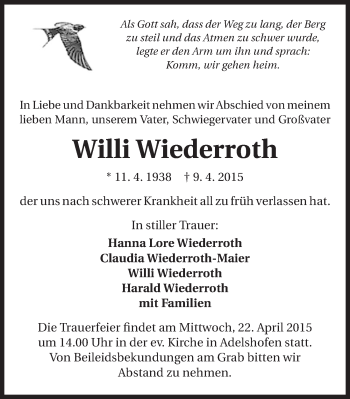 Traueranzeige von Willi Wiederroth 