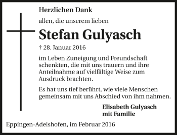 Traueranzeige von Stefan Gulyasch 
