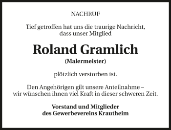 Traueranzeige von Roland Gramlich 