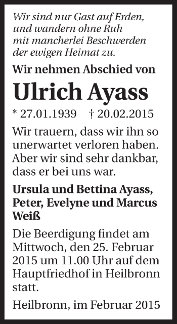 Traueranzeige von Ulrich Ayass 