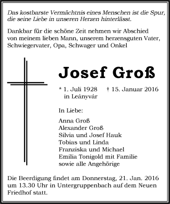 Traueranzeige von Josef Groß 