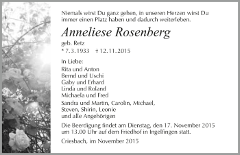 Traueranzeige von Anneliese Rosenberg 