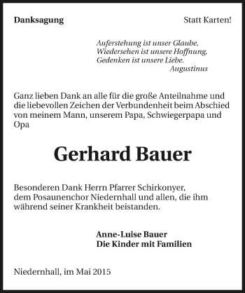 Traueranzeige von Gerhard Bauer 