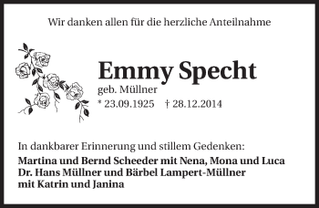 Traueranzeige von Emmy Specht 