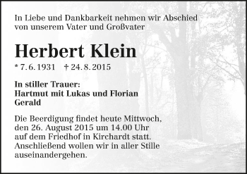 Traueranzeige von Herbert Klein 