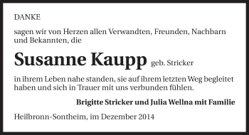 Traueranzeige von Susanne Kaupp 