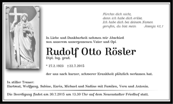 Traueranzeige von Rudolf Otto Rösler