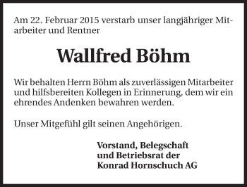 Traueranzeige von Wallfred Böhm 