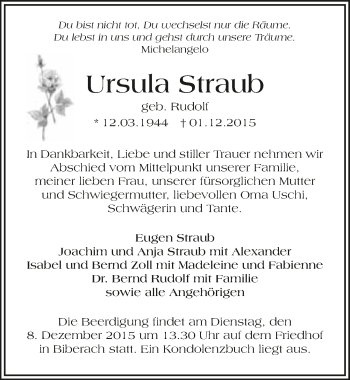 Traueranzeige von Ursula Straub 